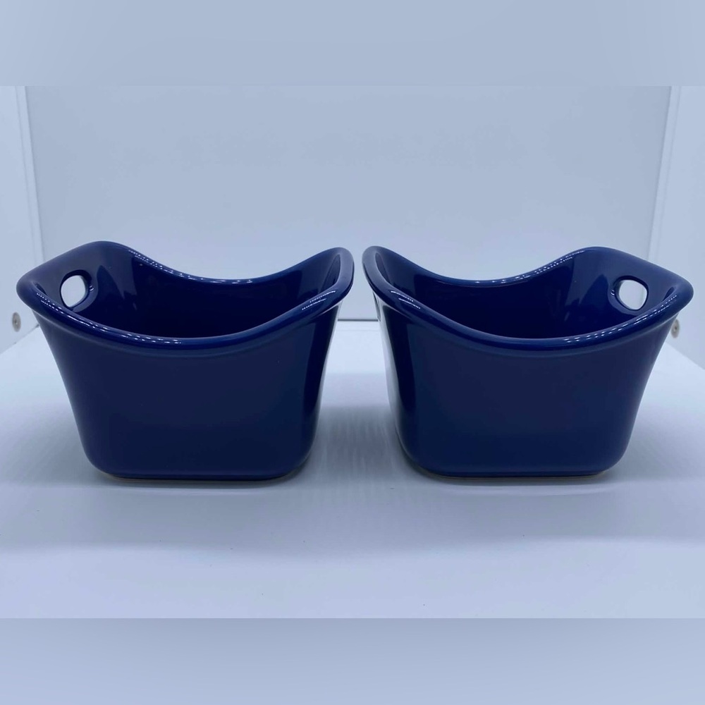 Rachel Ray Set Of 2 Blue 10 Oz Retangular Stoneware Ramekins Baking Dishes Blue